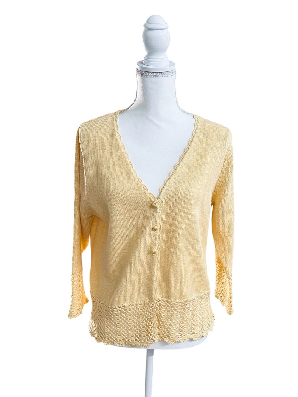 Vintage Blair Yellow Knitted Cardigan w/ Scalloped Knit Hem, Size M